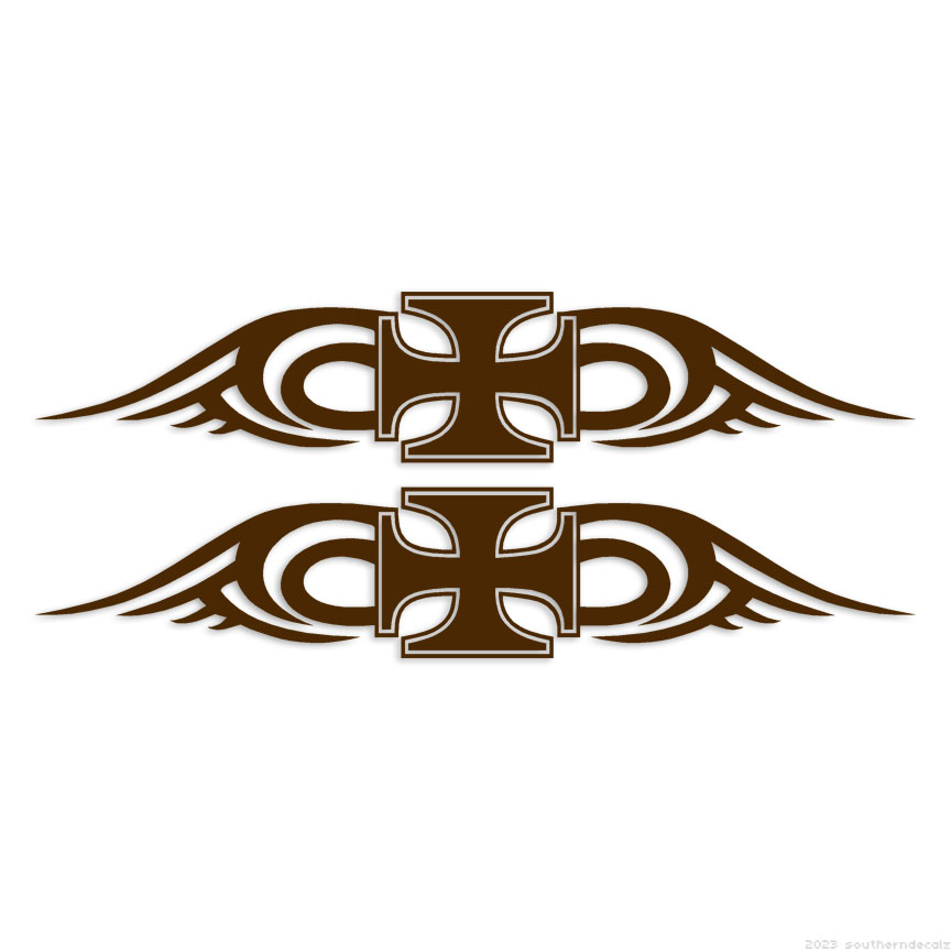 Iron Cross Tribal Pair - Decal Sticker - Multiple Colors & Sizes